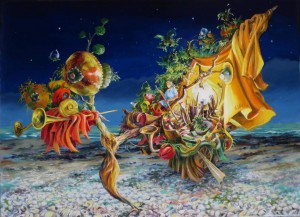 Camping sauvage, marée nuit, huile sur toile, 100 X 73cm, dec 15